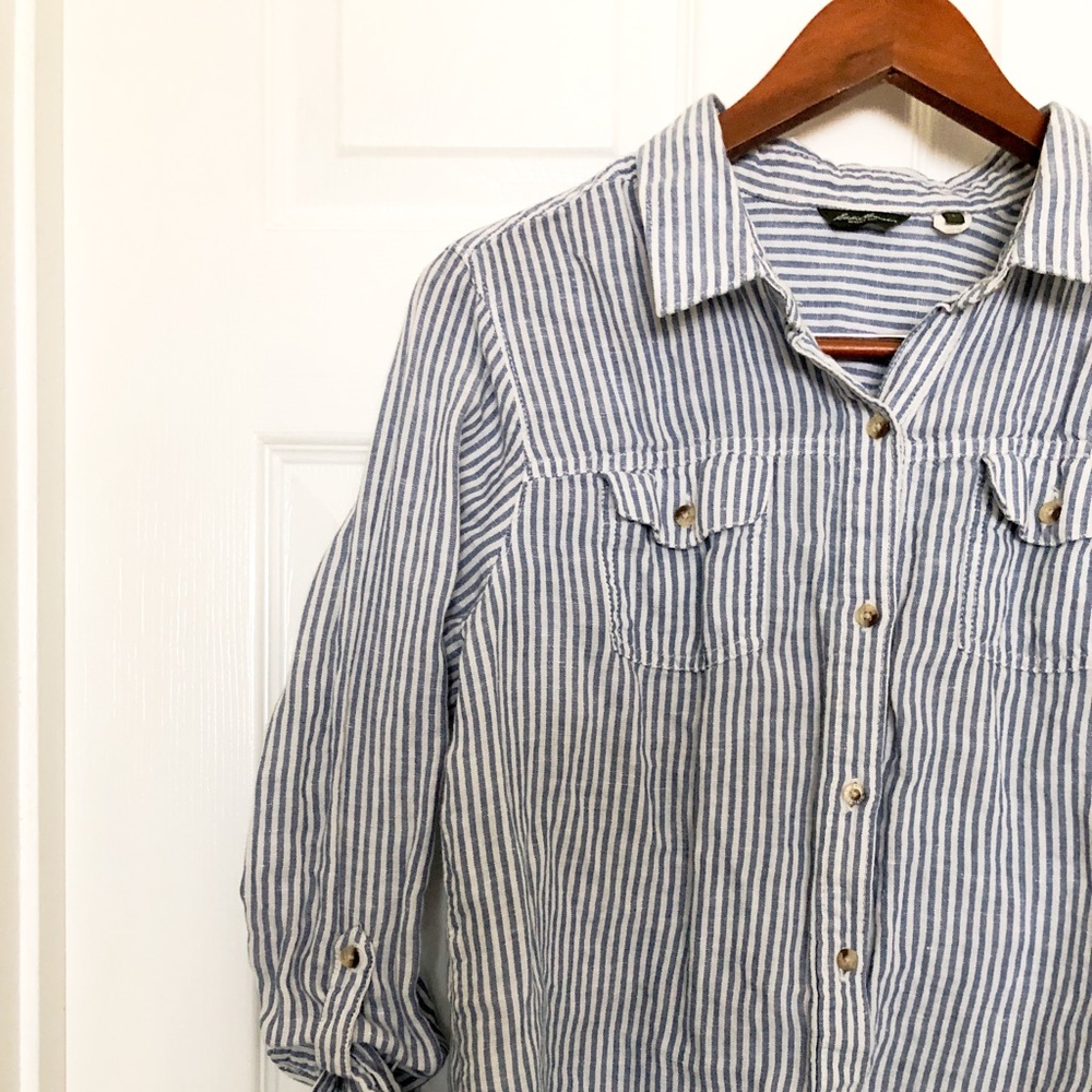 Eddie Bauer nautical stripped linen shirt - Picture 2 of 2